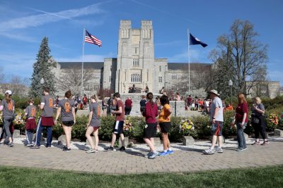 Participants pass the April 16 Memorial during the 2018 Run in Remembrance.