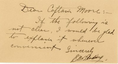 A handrwritten note from the commandant to Cecil Moore.