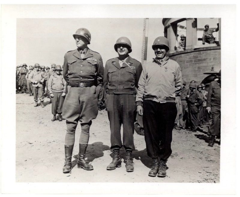 From left: Gen. George S. Patton, Maj. Gen. Cecil R. Moore, and unknown Army officer.