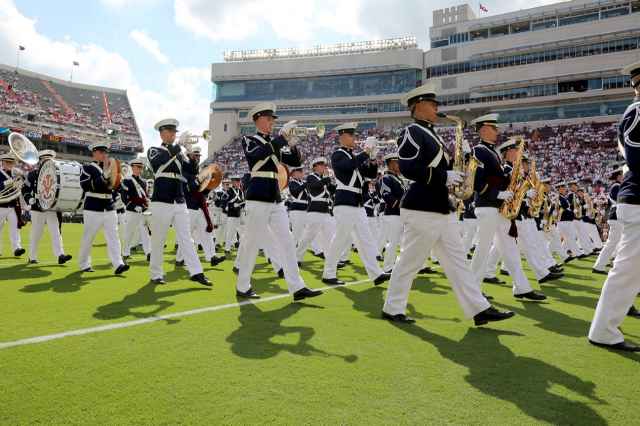 Highty-Tighties in Lane Stadium The Highty-Tighties perform during a football game in Lane Stadium.