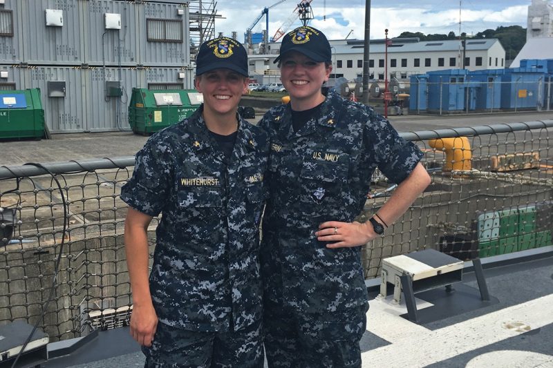 Midshipman Colleen McGovern ‘17, at right, with a midshipman from Virginia Military Institute .