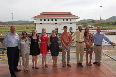 Capt. James Snyder, at far left, and the 2016 Olmsted cadets visit the Panama Canal.