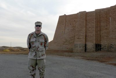 Eric Dorminey poses foot of the Ziggurat in the City of Ur of the Chaldeans, the birthplace of Abraham. 