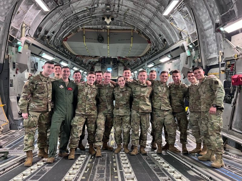Cadets inside a C-17 during a visit to Charleston Air Force Base.