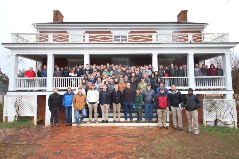 Seniors, cadre, and staff during the staff ride in February. Photo courtesy VT Army ROTC Public Affairs.