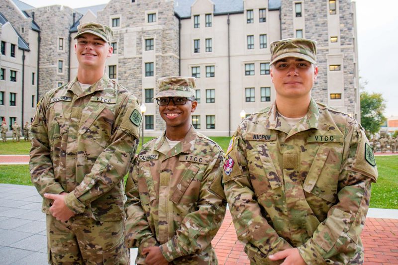 From left are cadets Kyle Sullivan, Antwone Callender, and Mikey Nicpon.