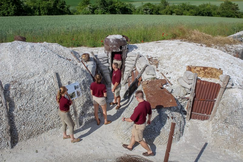 Cadets walk the restored trench system at Massignes, France. 