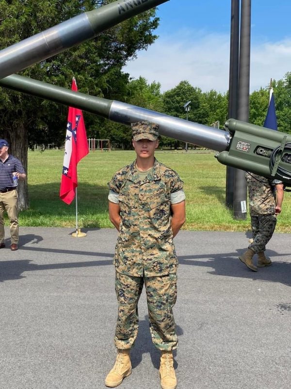 Cadet Baylor Lin in his Marine Corps uniform during summer training. 