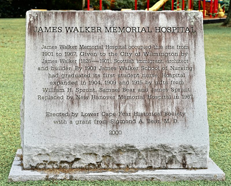 The historic marker for the James Walker Memorial Hospital.