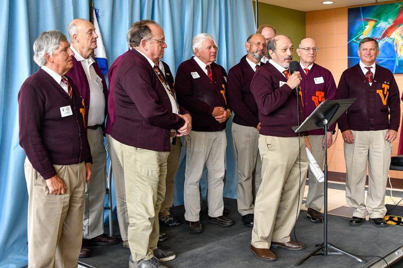 Highty-Tighties from the Class of 1971 are recognized on the stage.