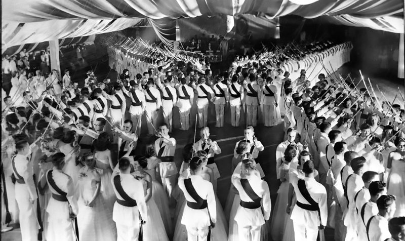Cadets make the ring figure at the 1955 Ring Dance.