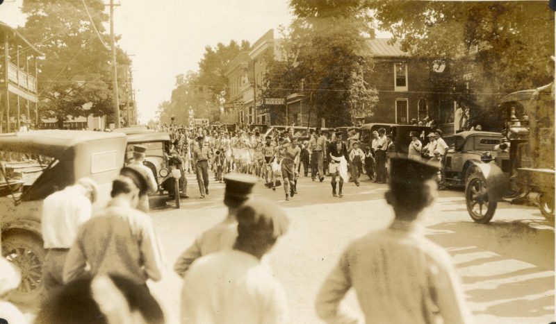 A cadet rat parade in downtown Blacksburg.
