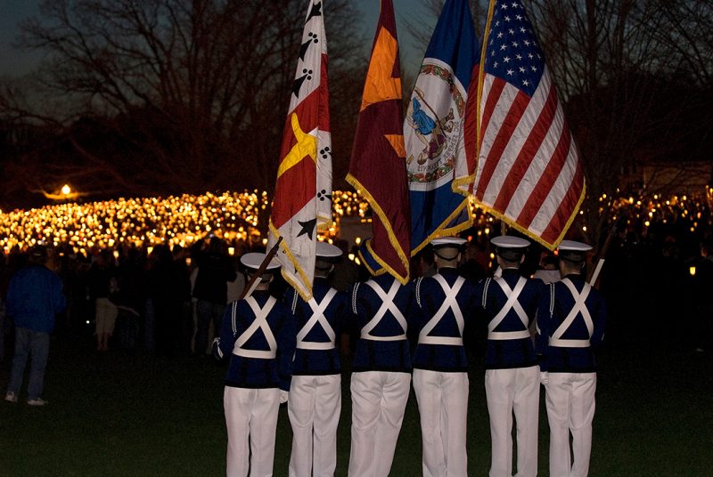 The Color Guard stands at the candlelight vigil on April 17, 2007, in remembrance of the 32 killed on campus a day earlier. 