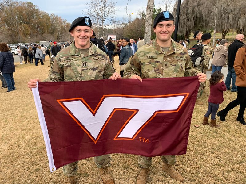 PFC Tyler Looby ’21 (at right) and Capt. Stephen McKnight ’15
