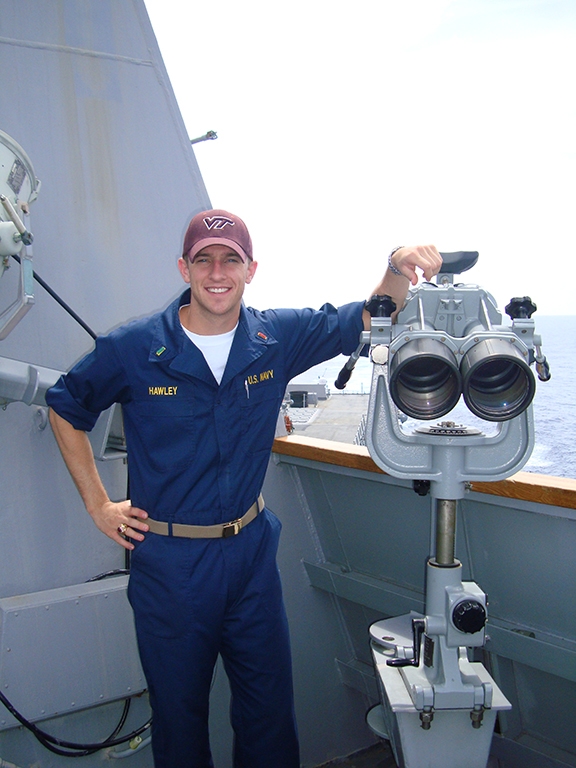 Hawley onboard the USS McCampbell.