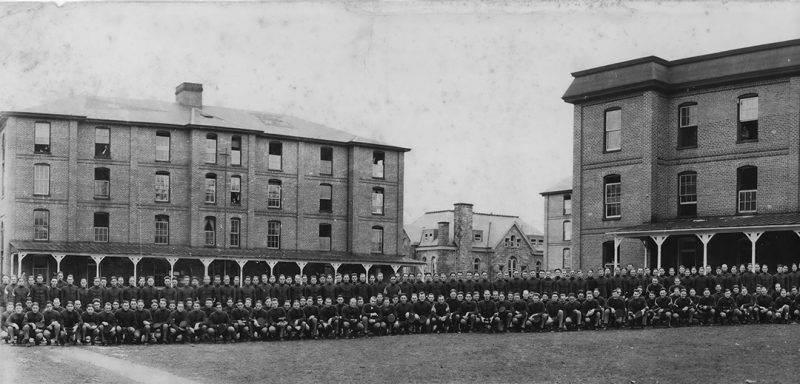 A panorama of the regiment on Upper Quad in the late 1920s.