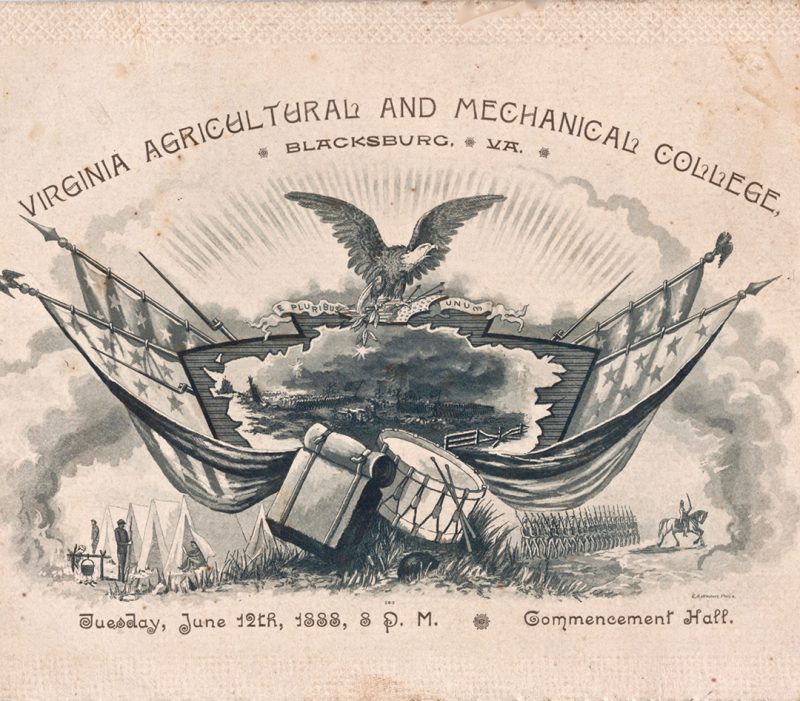 A drawing on the 1888 Virginia Agricultural and Mechanical College commencement program.