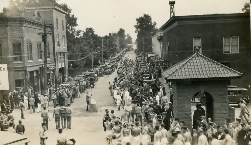 An early 1930s rat parade in downtown Blacksburg.