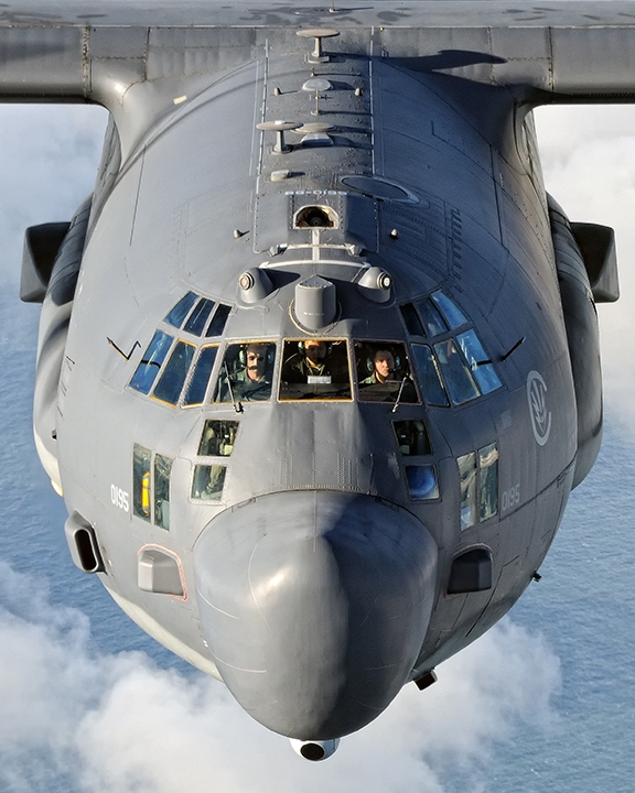 Chris Ireland (at left) prepares to refuel from a KC-135 near England in 2014. 