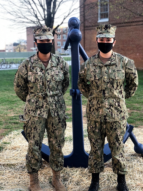 Battalion Executive Officer Kana Griffin’21 (left) and Commanding Officer Hannah LaVigne ’21 (right).