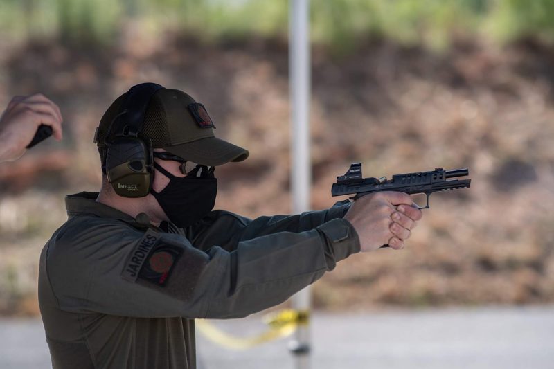 Cadet Adam Jardines ’23 shoots a Walther PPQ.