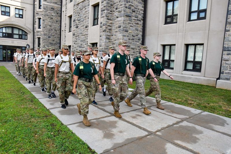 New cadets march out of Pearson Hall West.